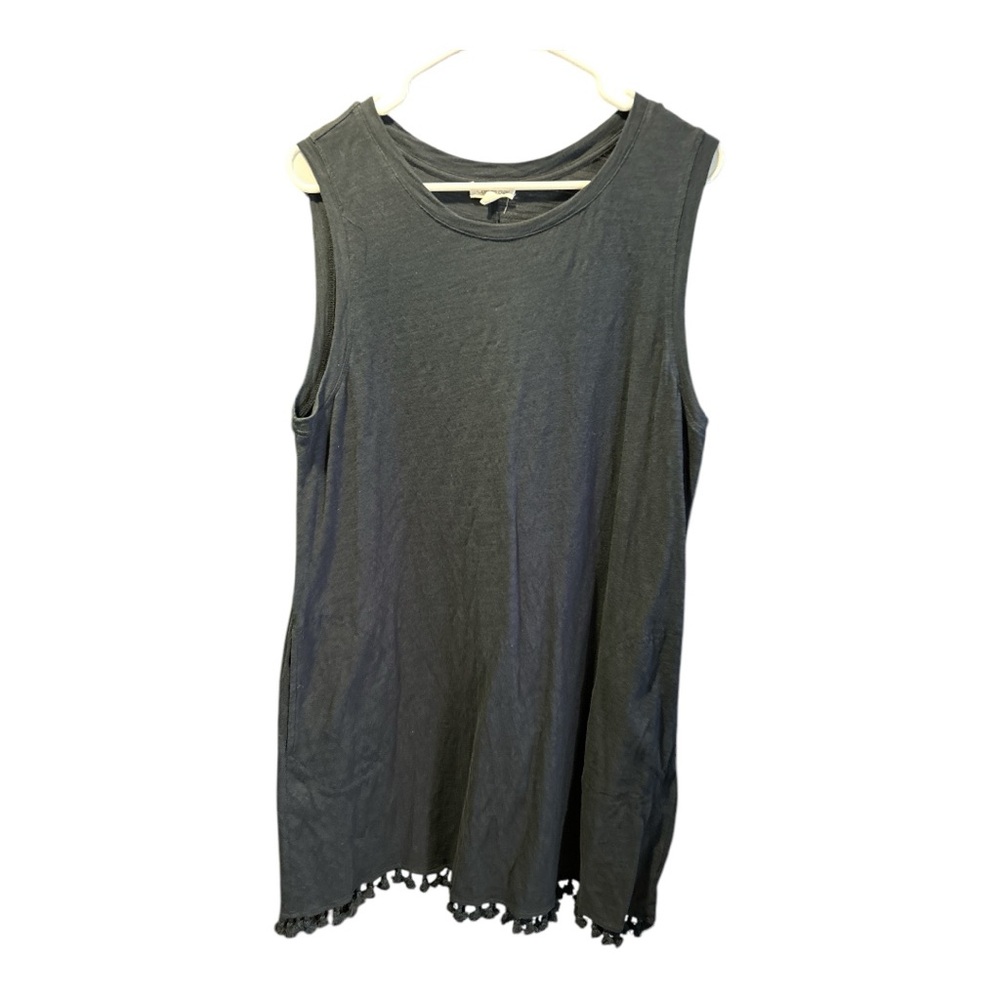 Gray Sleeveless Top with Pom-Pom Hem